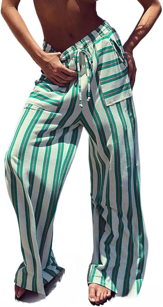 Obenie Women's Wide Leg Casual Striped Pants with Drawstring Elastic Waist Wide Leg Pants Y2K Str... | Amazon (US)