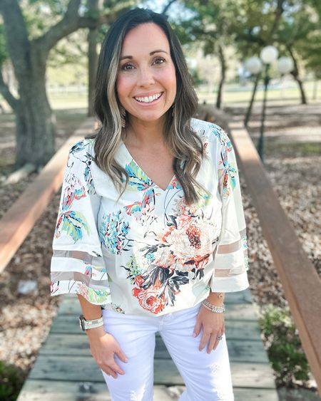 Are you looking for a cute Easter 🐣  or Spring 💐 outfit!?? 

This bell sleeve floral top (and the dress!) + white distressed jeans are linked! 🤩 

#LTKSeasonal #LTKunder50 #LTKstyletip
