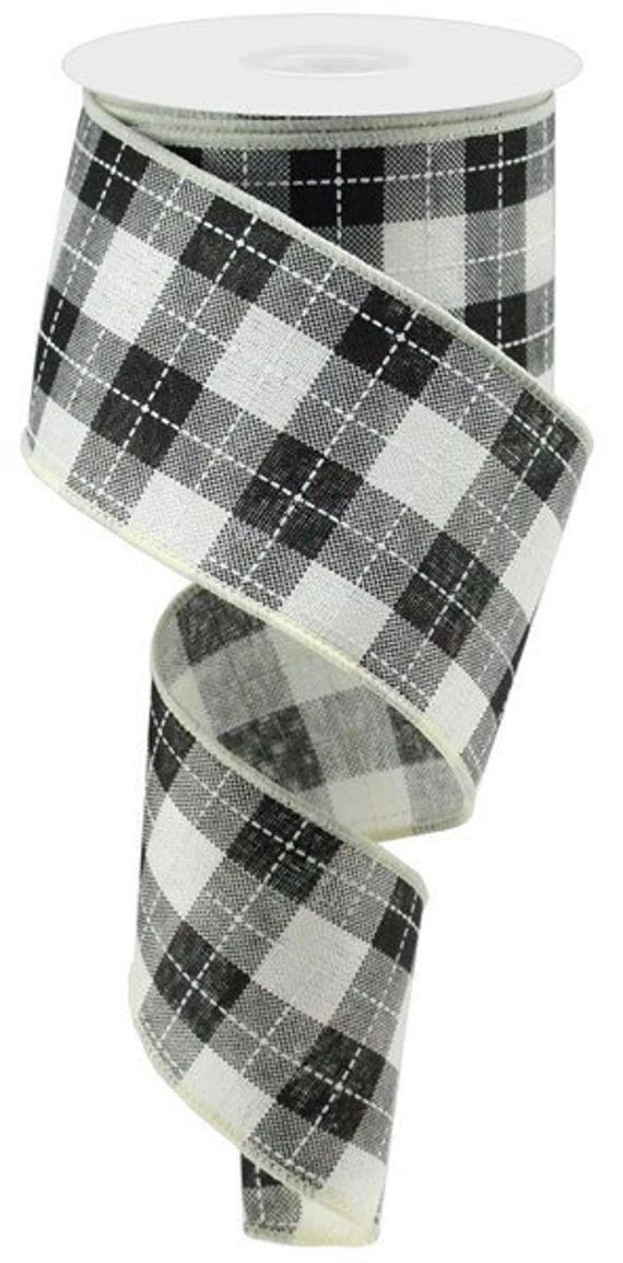 Black Ivory Plaid Wired Ribbon By the Roll 2.5 x 10 YARD | Etsy | Etsy (US)