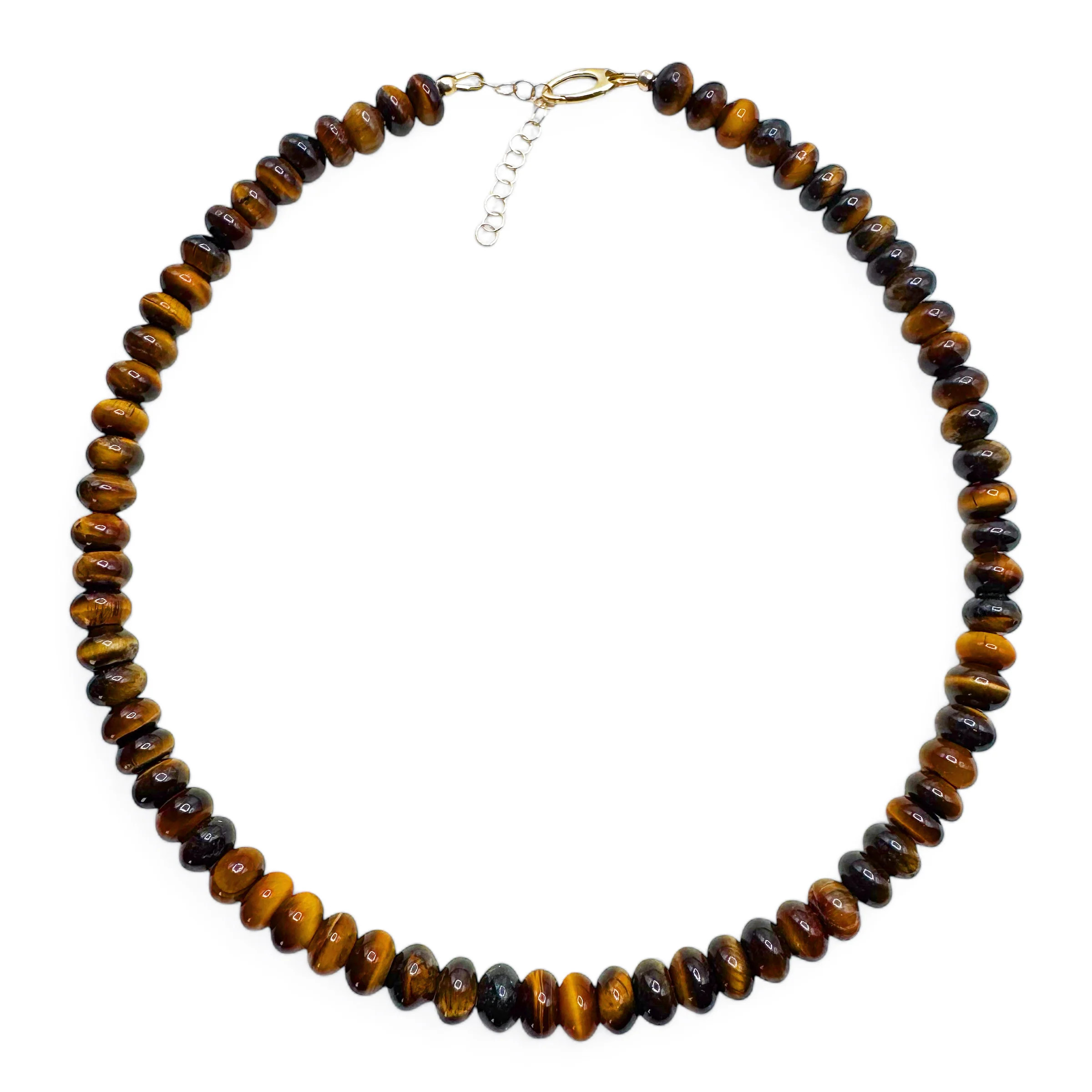 TIGERS EYE NECKLACE WITH 14K GOLD AND DIAMOND FRONT FACING CLASP – SHAKTI | SHAKTI JEWELRY