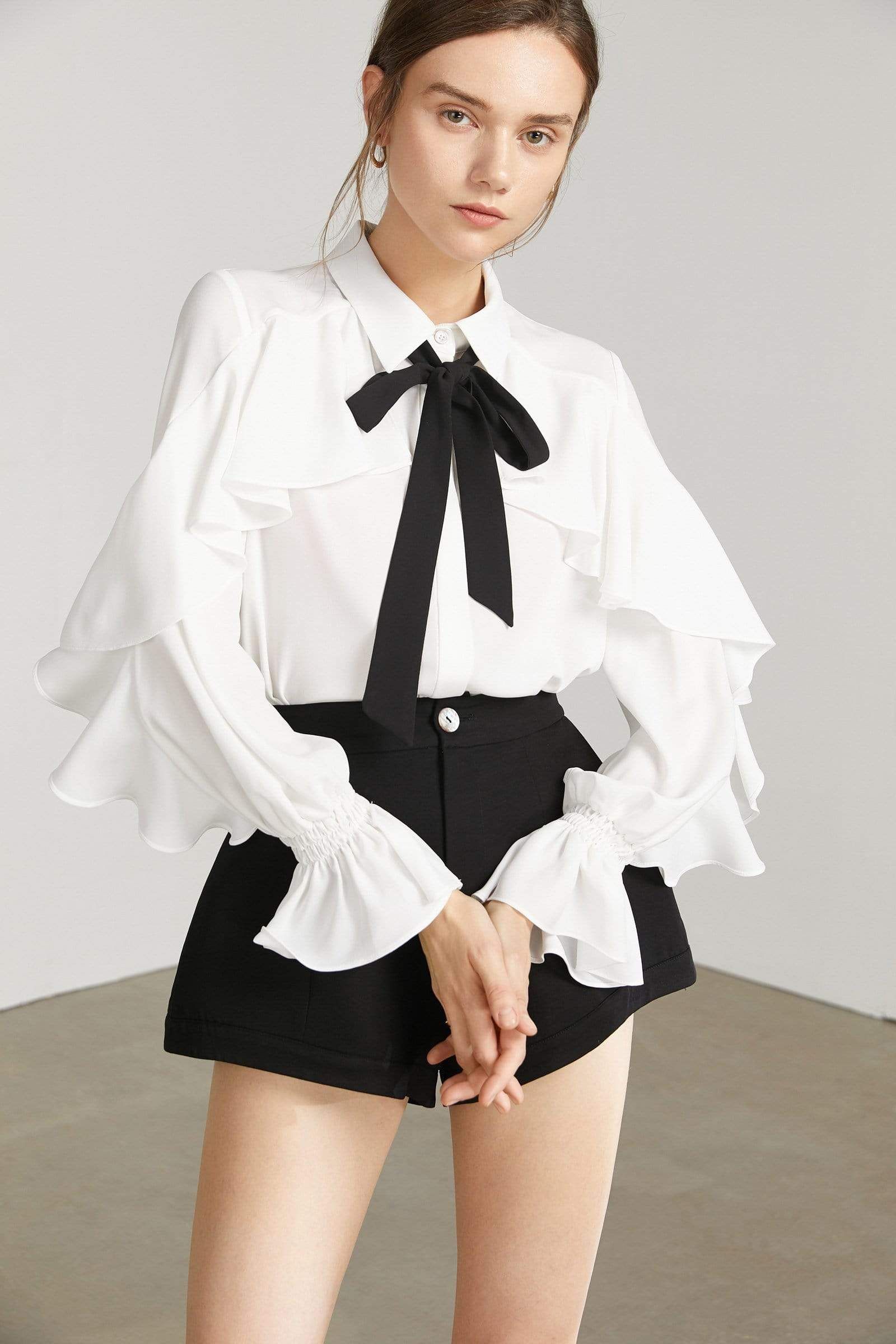 Oleander White Ruffled Blouse | J.ING