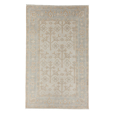 SK Emilyn Hand Knotted Rug 5x8 — Soft Gray & Camel Wool Tree of Life Motif | Ballard Designs, Inc.