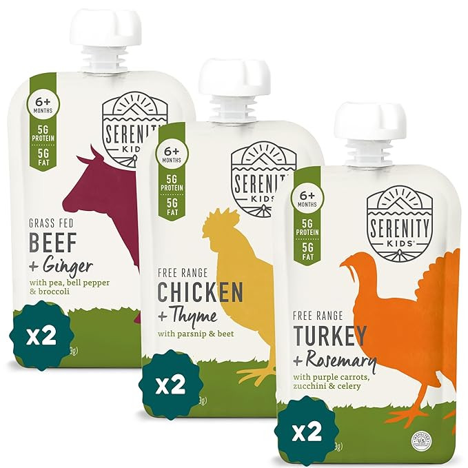 Serenity Kids Organic Baby Food Pouches, 5g Protein, 3.5 Oz, 6 Pack | 5g Protein, No Added Sugar,... | Amazon (US)