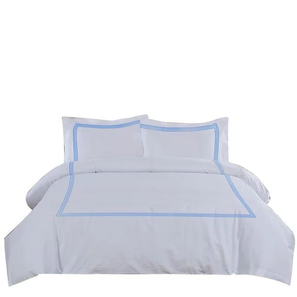 100% Egyptian Cotton 3 Pcs Duvet Set With 3 Line embroidery Solid (Light Blue,King / California K... | Walmart (US)