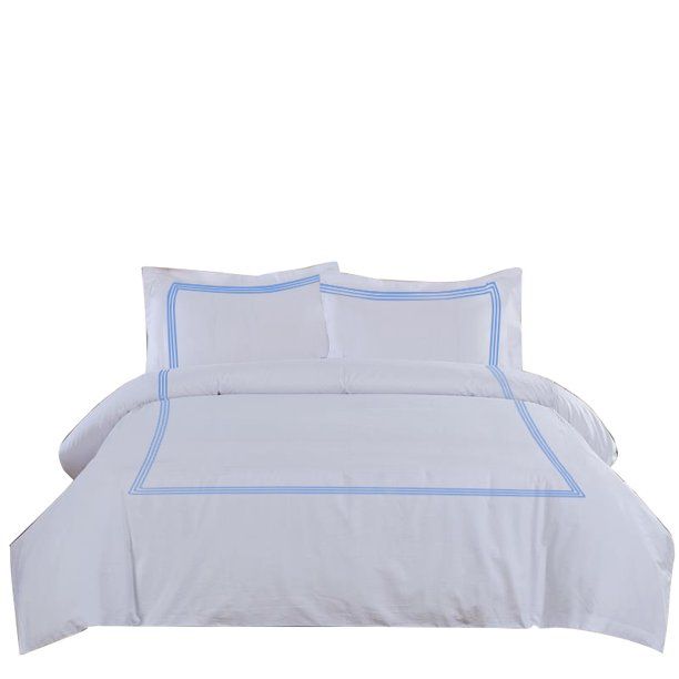 100% Egyptian Cotton 3 Pcs Duvet Set With 3 Line embroidery Solid (Light Blue,King / California K... | Walmart (US)