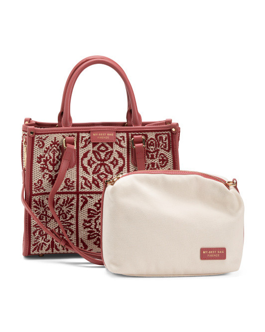 Made In Italy Medium Crochet Tote With Double Handles And Leather Trim | TJ Maxx