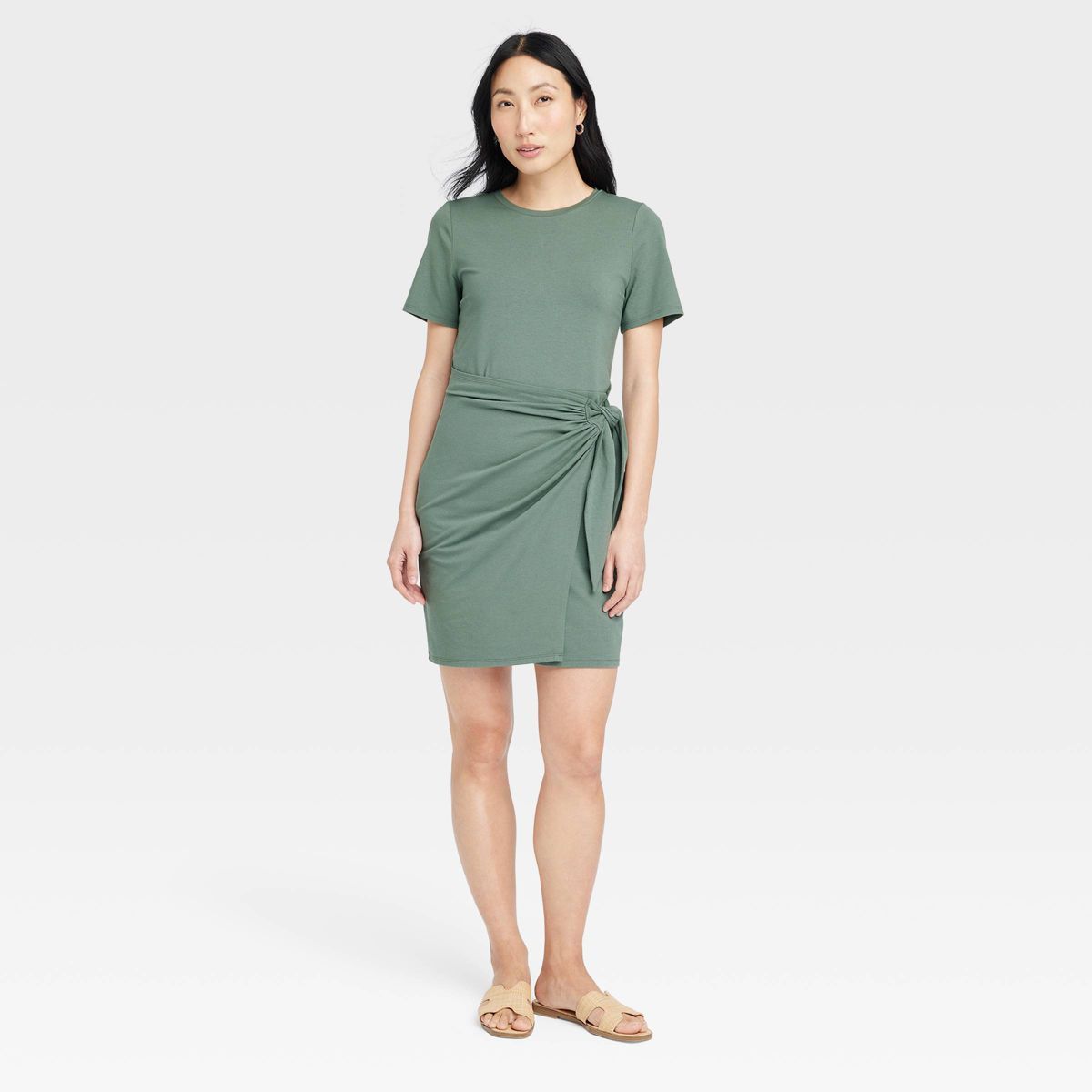 Women's Short Sleeve Mini T-Shirt Wrap Dress - A New Day™ Green XS | Target