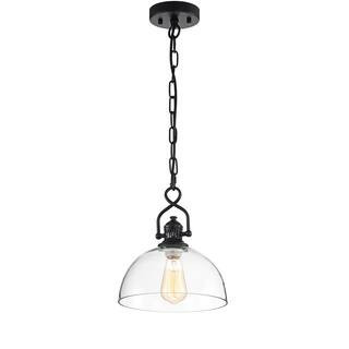 Hines 1-Light Black Farmhouse Mini Pendant with Dome Shaped Clear Glass Shade | The Home Depot