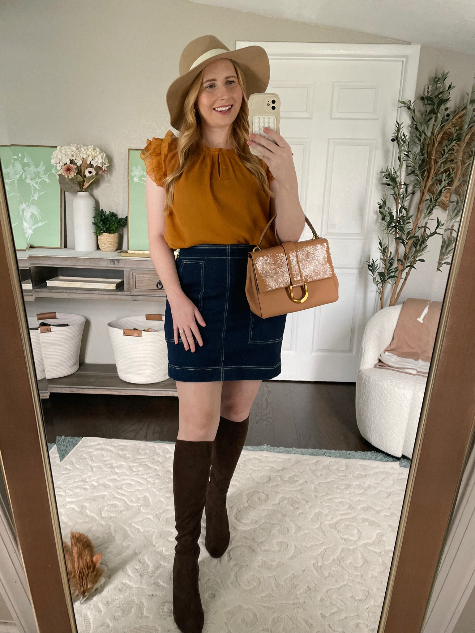 Cute fall outfit idea! Top fits TTS (medium) with a dark wash denim mini skirt (medium size 10) 

#LTKBacktoSchool #LTKFind #LTKworkwear