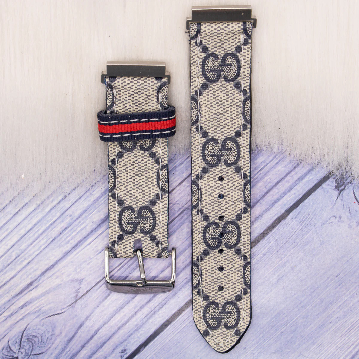 Ready to Ship - Upcycled Blue Webbed GG with Navy Watchband (Size 3, Samsung 22mm) | Sparkl