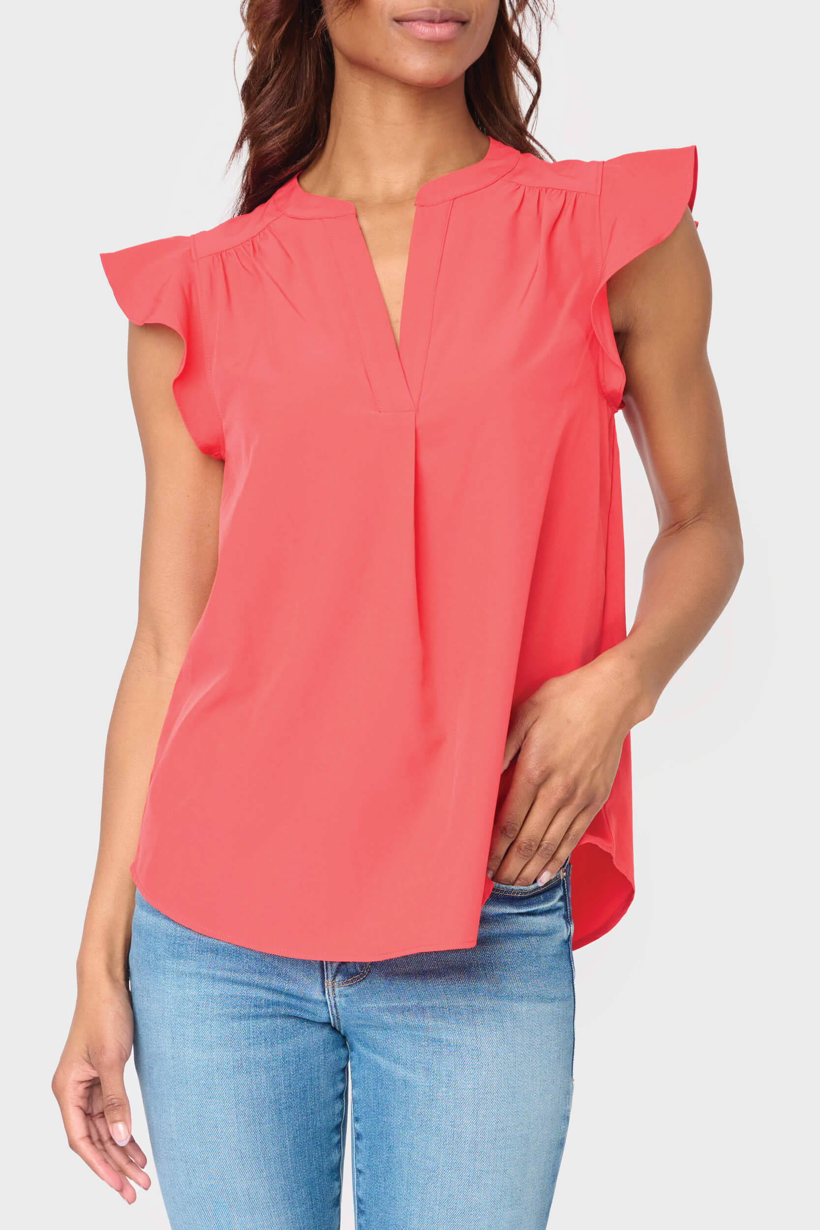 Notch Neck Flutter Sleeve Blouse | Gibson