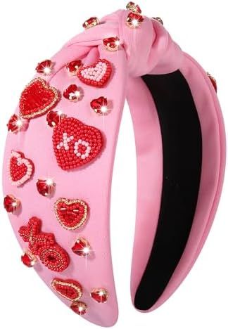 NVENF Valentine’s Day Headband for Women Love Heart Headband Jeweled Crystal Rhinestone Knotted... | Amazon (US)