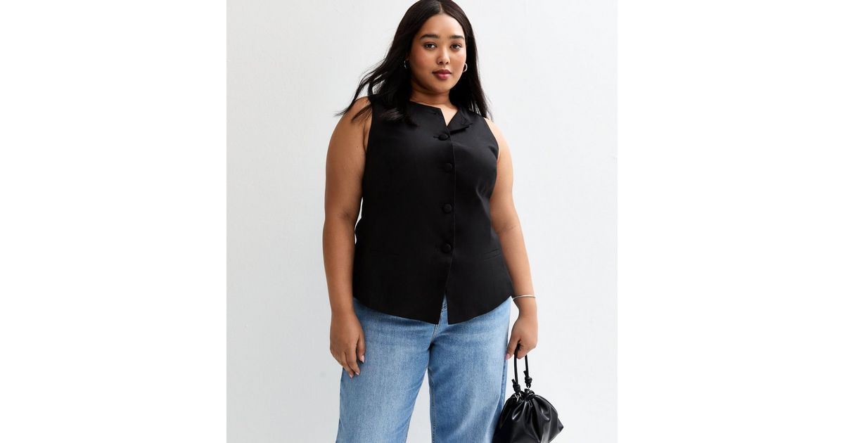 Curves Black Linen Blend Crew Neck Waistcoat | New Look | New Look (UK)