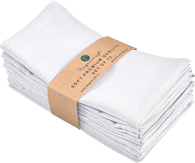 FINGERCRAFT Dinner Cloth Napkins, Cotton Linen Blend Fabric 12 Pack White Easter Special, Premium... | Amazon (US)