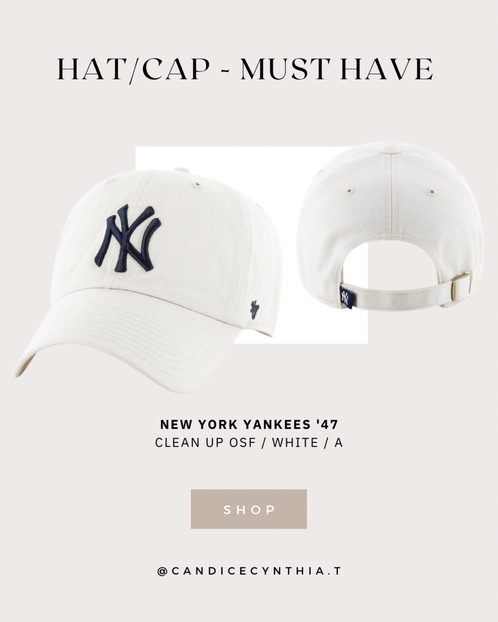 Looking for a summer hat or cap? Don’t look further. The '47 New York Yankees Black/Black MLB Clean Up Cap 🧢 

Is what you need!

100% cotton
Buckle closure
Hand Wash Only
Officially Licensed Product
Relaxed Fit, Garment Washed
Adjustable Strap (One Size Fits Most)
Front: Raised Embroidery Logo
100% Cotton Twill

#LTKFind #LTKGiftGuide #LTKunder50