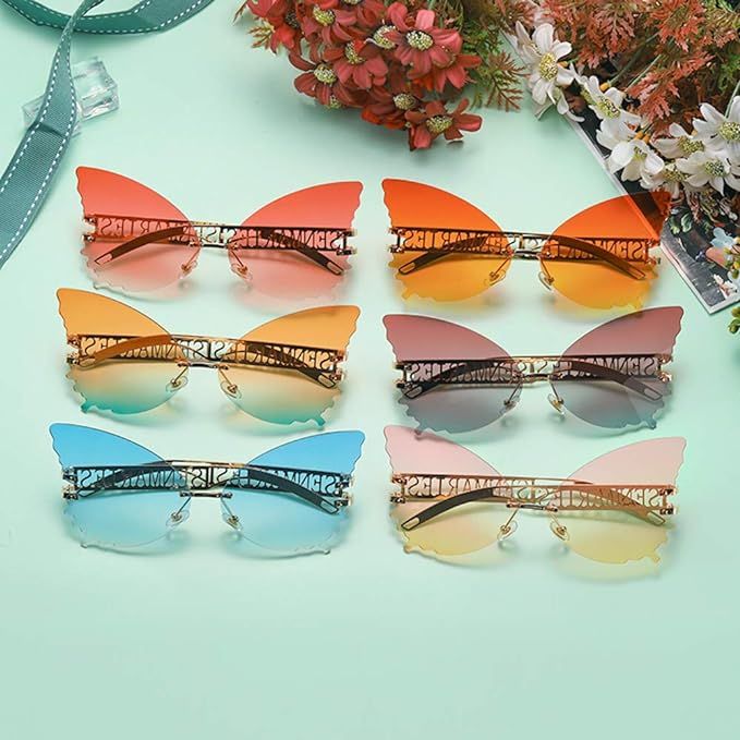 Butterfly Sunglasses for Women Oversized Sun Glasses Rimless Cute Trendy Shapes Gradient Lens Eye... | Amazon (US)