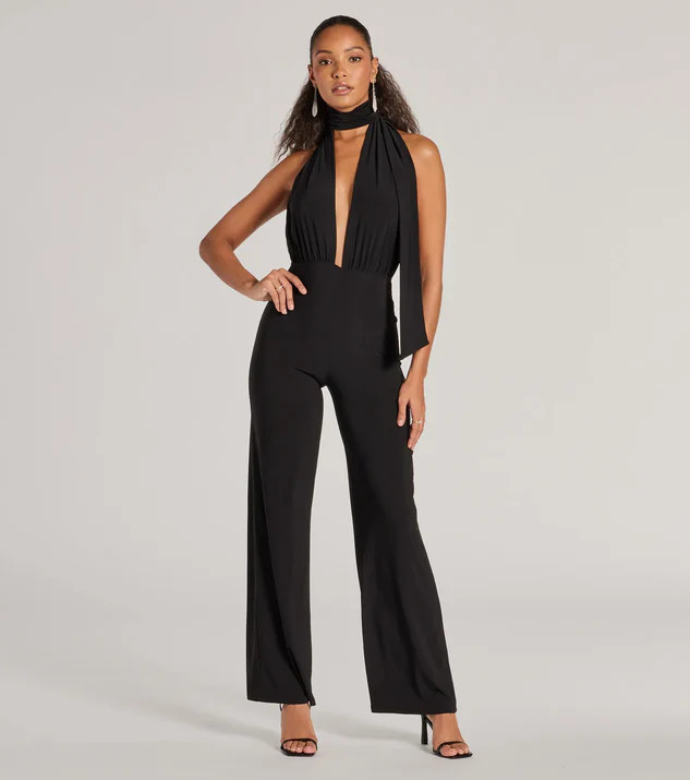 Chic Position Plunge Scarf Straight-Leg Jumpsuit | Windsor Stores