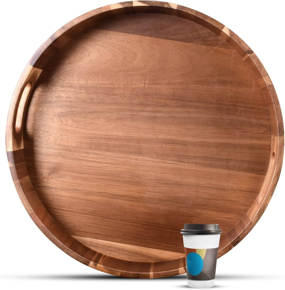 Extra Large Round Serving Tray | 20INCH | Heavy Duty Acacia Wood Trays for Big Ottoman Coffee Tab... | Amazon (US)