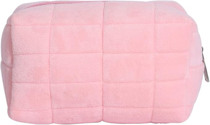 LYDZTION Plush Makeup Bag Cosmetic Bag for Women,Zipper Large Solid Color Travel Toiletry Bag Tra... | Amazon (US)