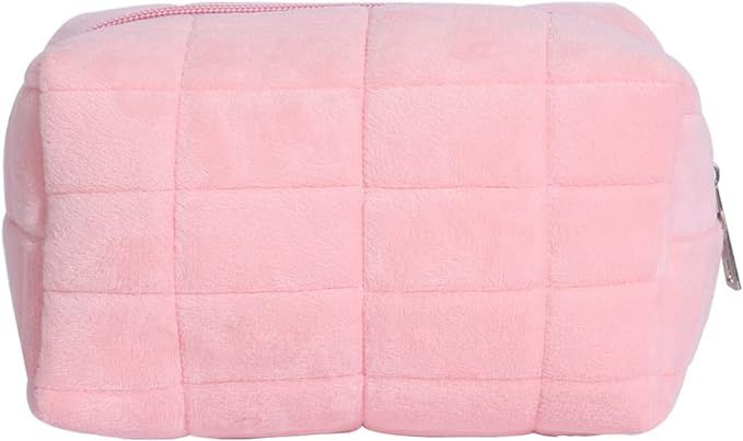 LYDZTION Plush Makeup Bag Cosmetic Bag for Women,Zipper Large Solid Color Travel Toiletry Bag Tra... | Amazon (US)