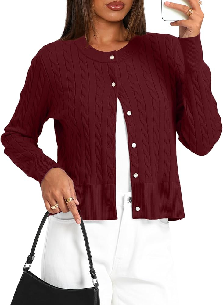 Darong Women's Long Sleeve Cable Knit Cardigan Sweater Fall Winter 2025 Open Front Button Up Outf... | Amazon (US)