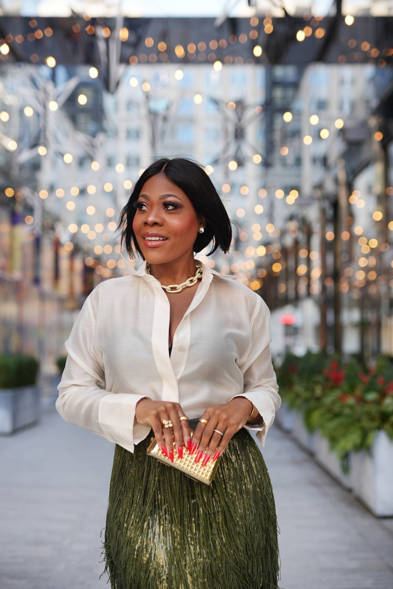 A buttoned up shirt is always a good idea for styling fancy skirts or pants 

#LTKSeasonal #LTKMidsize #LTKHoliday