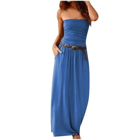 Dresses for Women 2022 Casual Loose Sleeveless Solid Breast Wrap Floor-Length A-Line Dress Royal Blu | Walmart (US)