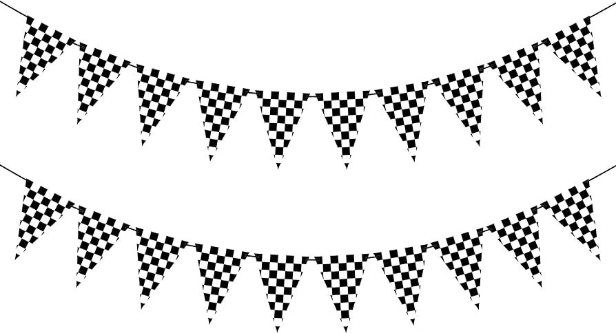 VILIFEVER 2 Pieces Black and White Checkered Flags Banner, Double Sided Checkered Pennant Banner ... | Amazon (US)