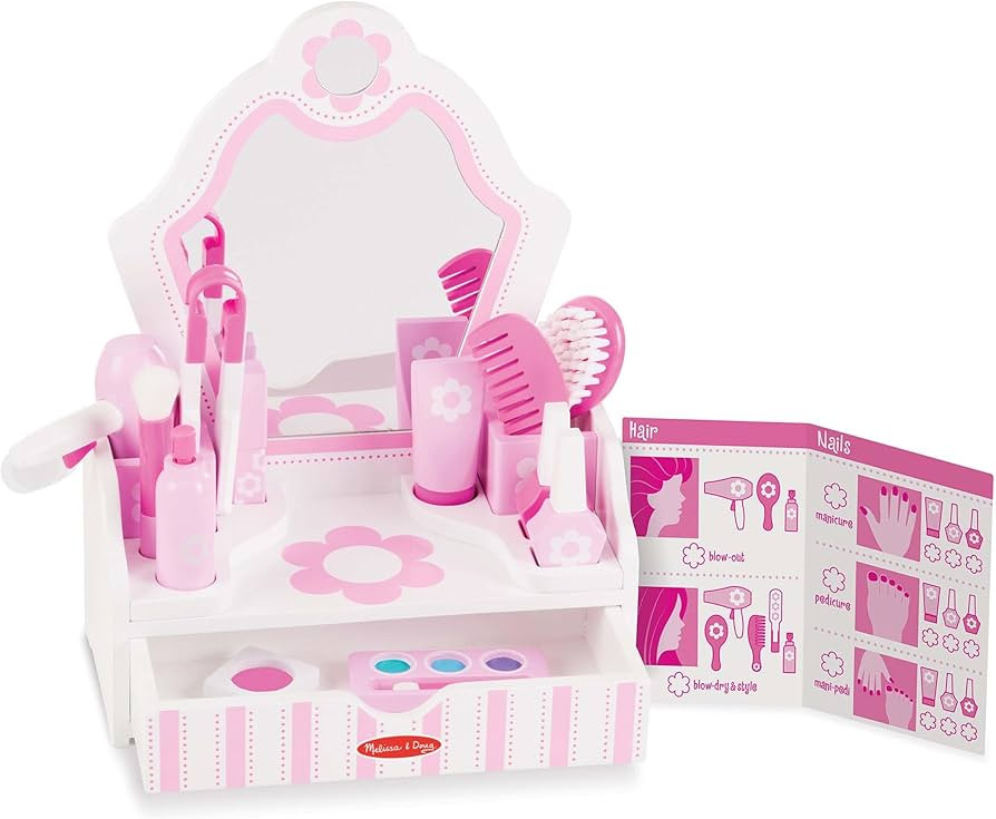 Melissa & Doug Wooden Beauty Salon Play Set, 18-Piece Vanity with Pretend Play Toys, Makeup, Mirr... | Amazon (US)