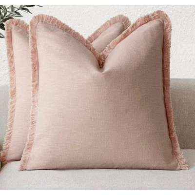 Set Of 2 Linen Fringe Throw Pillow Covers Boho Farmhouse Cushion Cover | Wayfair North America
