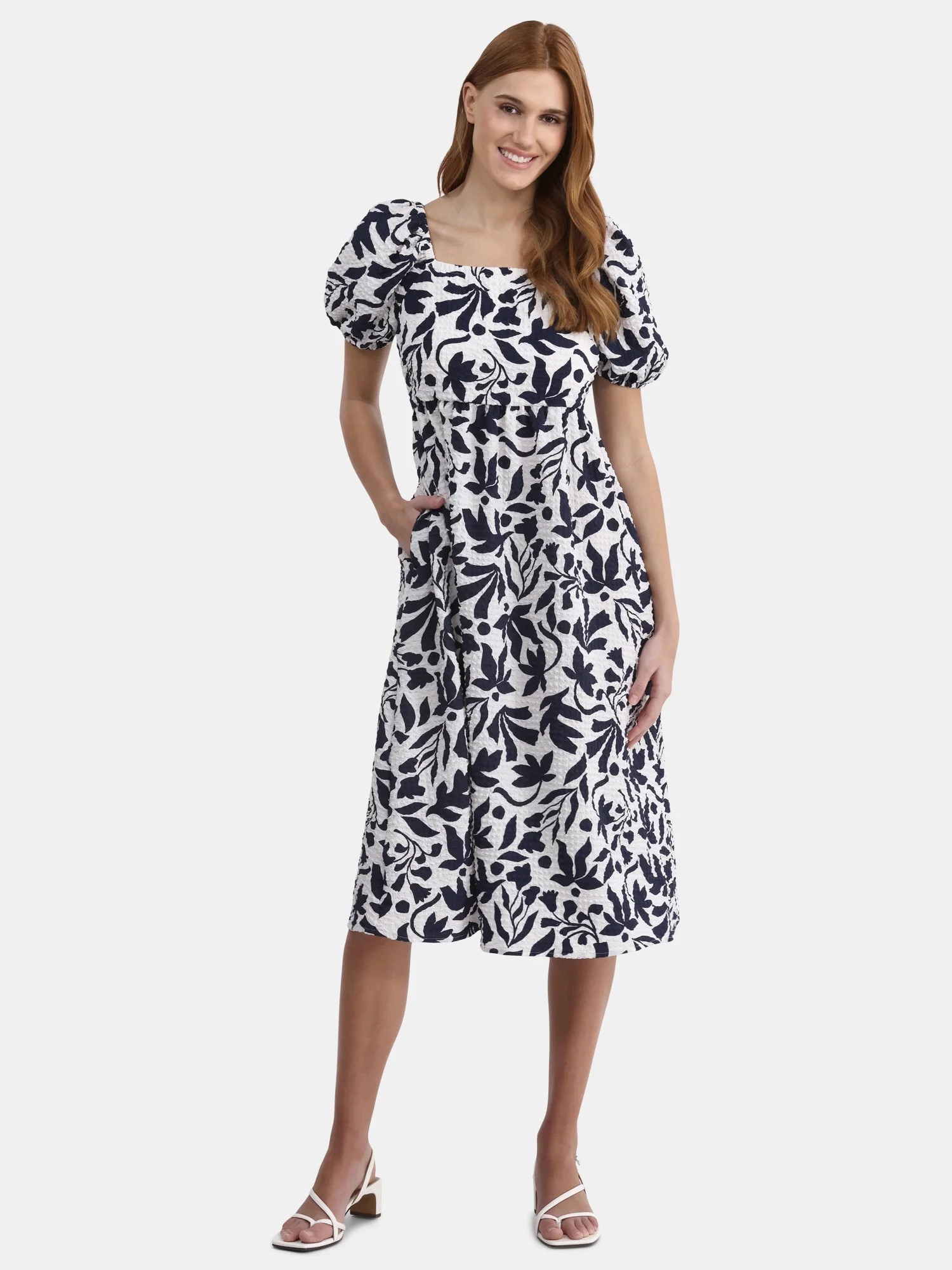 Time and Tru Women's and Women's Plus Square Neck Midi Dress, Sizes XS-4X | Walmart (US)