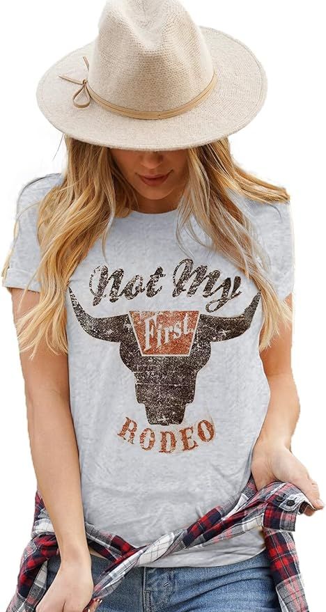 Let 'er Rip Cowboy T-Shirt Tee Women Casual Country Music Short Sleeve Tees Tops | Amazon (US)