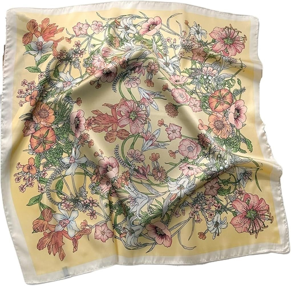 Silk Scarf For Women 68cm Floral Printed Scarf Women's Spring and Summer Thin Imitation Silk Squa... | Amazon (US)