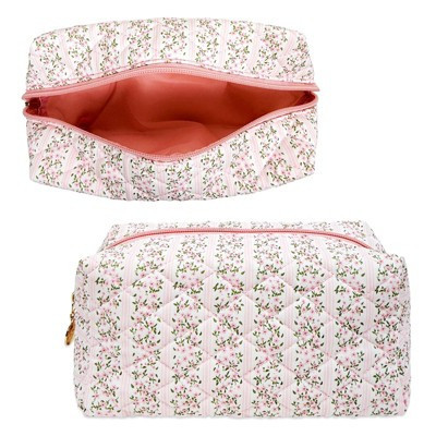Wrapables Floral Quilted Makeup Bag, Cosmetic Toiletry Travel Bag, Pencil Pouch Petite Pink | Target