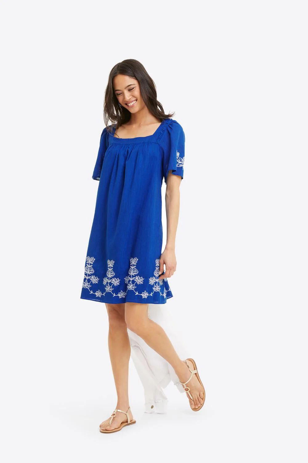 Maren Shift Dress in Blue Embroidered Floral | Draper James (US)