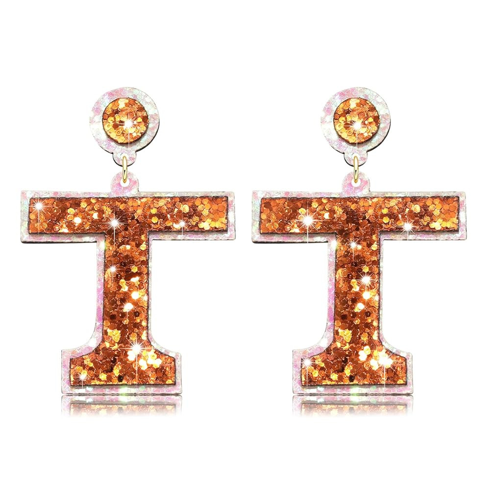 Football Earrings Game Day Sports Tennessee Vols Power T Earrings Glitter Leather Southern Wester... | Amazon (US)