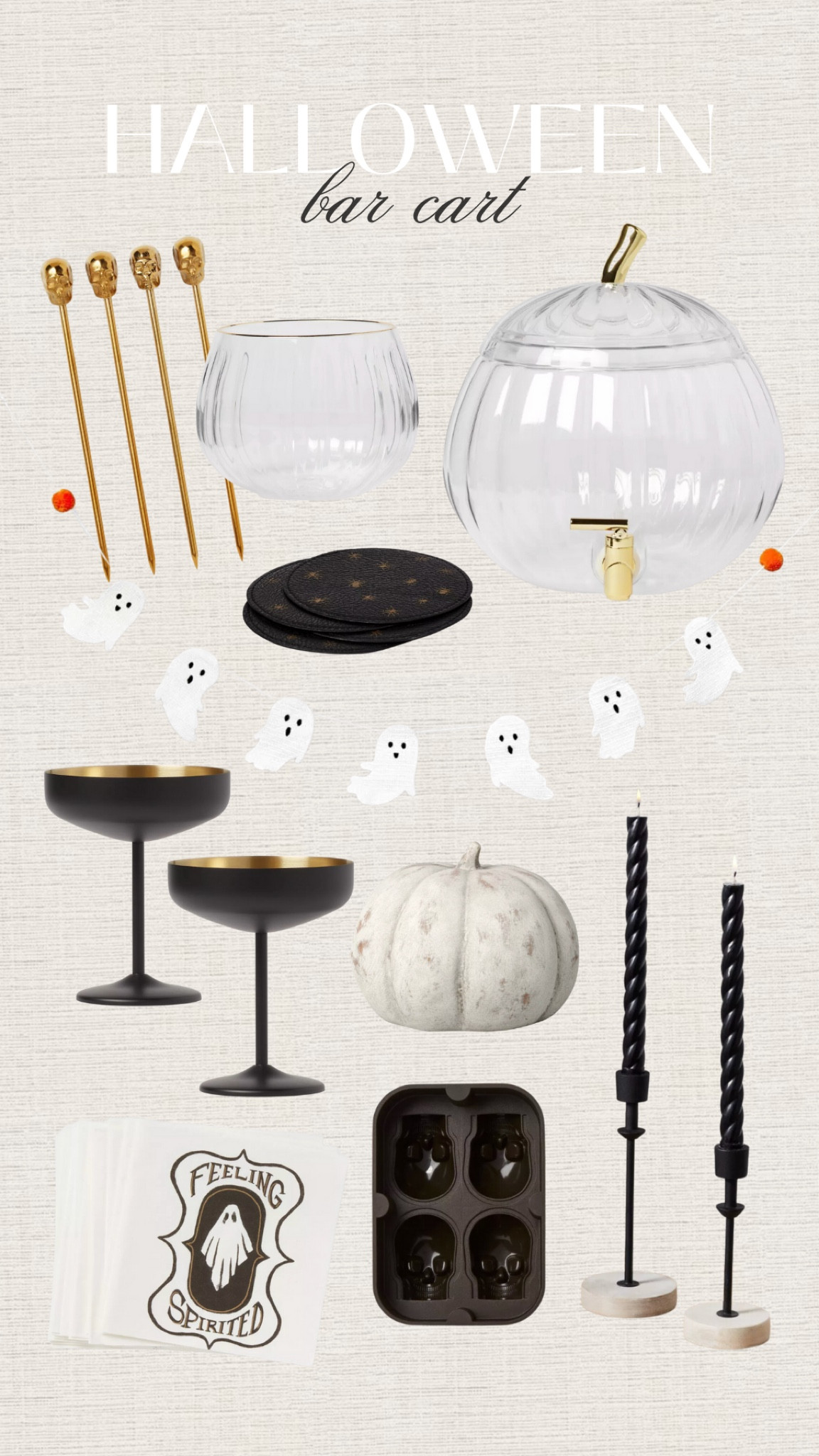 Cute Halloween bar cart finds from target! 👻

Drink stirrers, pumpkin drink dispenser, black glasses, coasters, black candle sticks, pumpkin cups, skull drink stirrers, ceramic pumpkin decor, fall decor, spooky decor, ice mold, cocktail napkins, threshold, fancythingsblog

#LTKunder50 #LTKunder100 #LTKhome