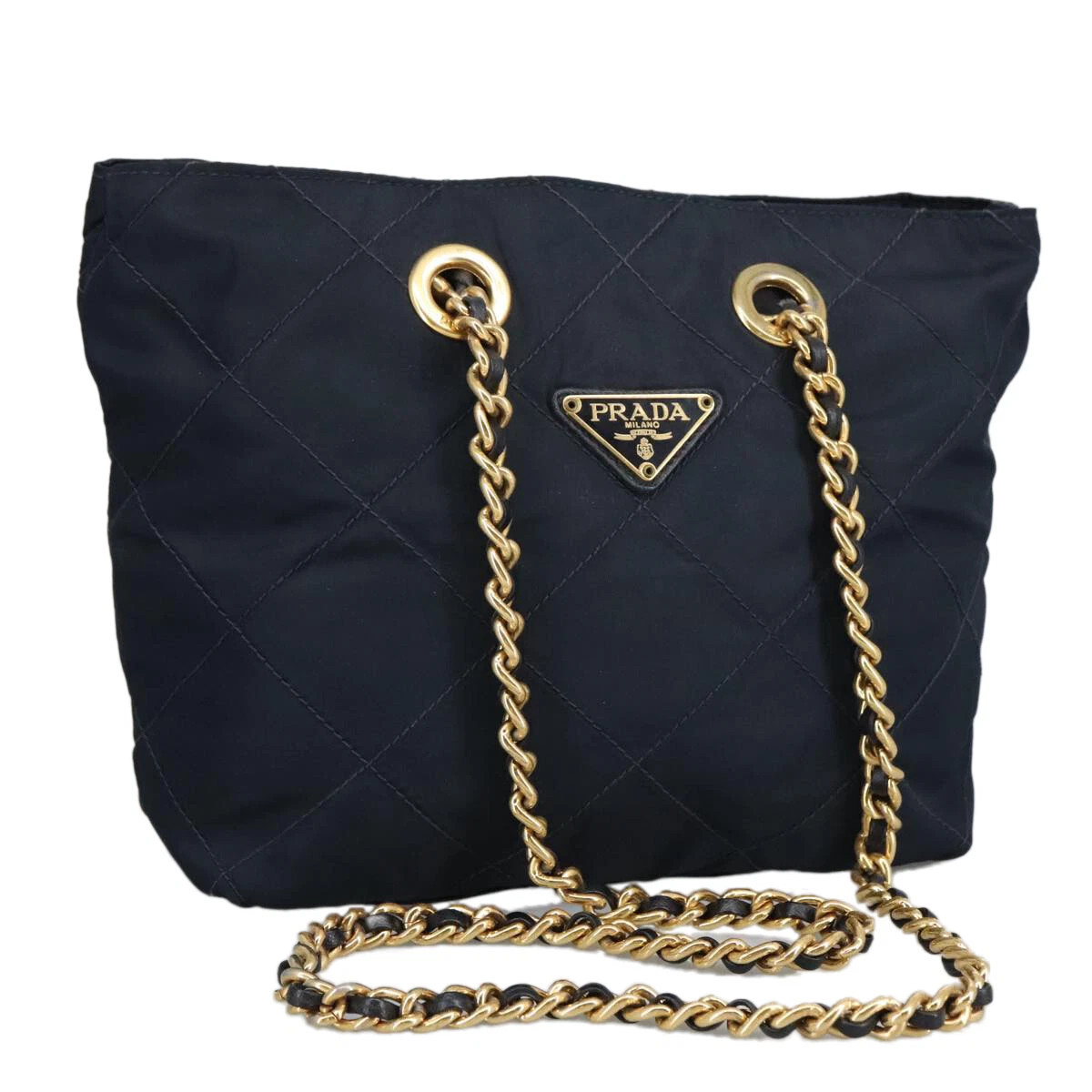 PRADA Chain Shoulder Bag Nylon Navy Gold Auth 97818  | eBay | eBay US