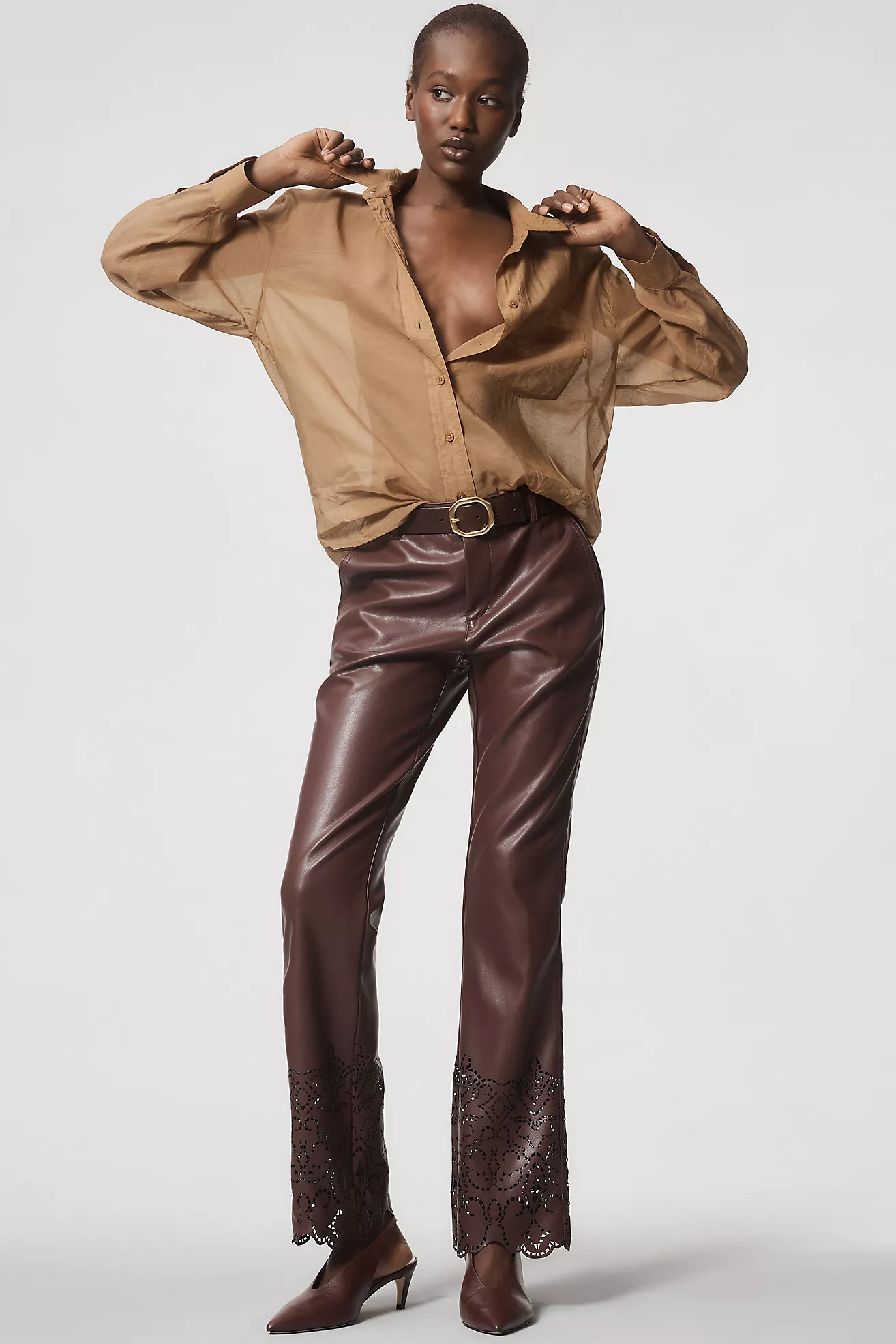 By Anthropologie Faux Leather Novelty Slim Flare Pants | Anthropologie (US)