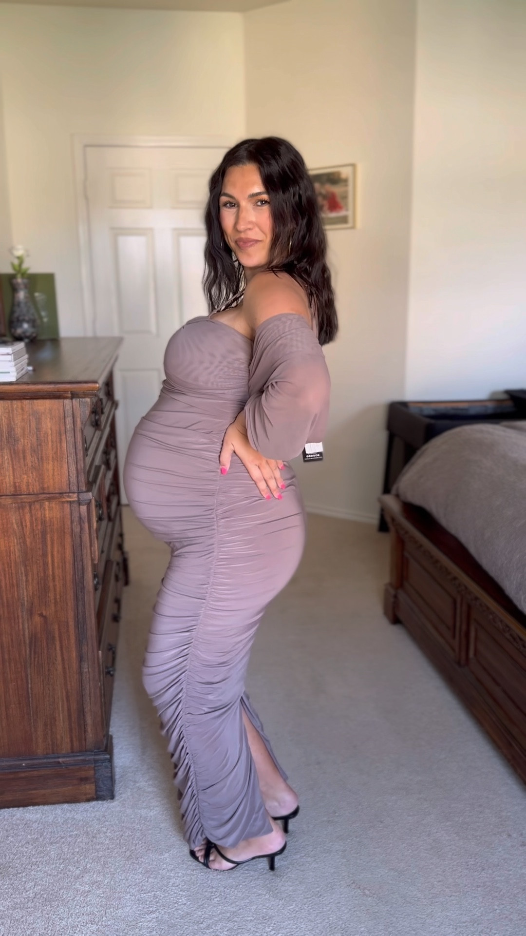 MATERNITY WEDDING GUEST DRESSES 

I’m wearing a size 8 in both! Color of the first ruched dress is lilac and color of the second ruched dress is mocha 

NICKYS15 gets 15% off!!! 

#LTKbump #LTKwedding #LTKunder100