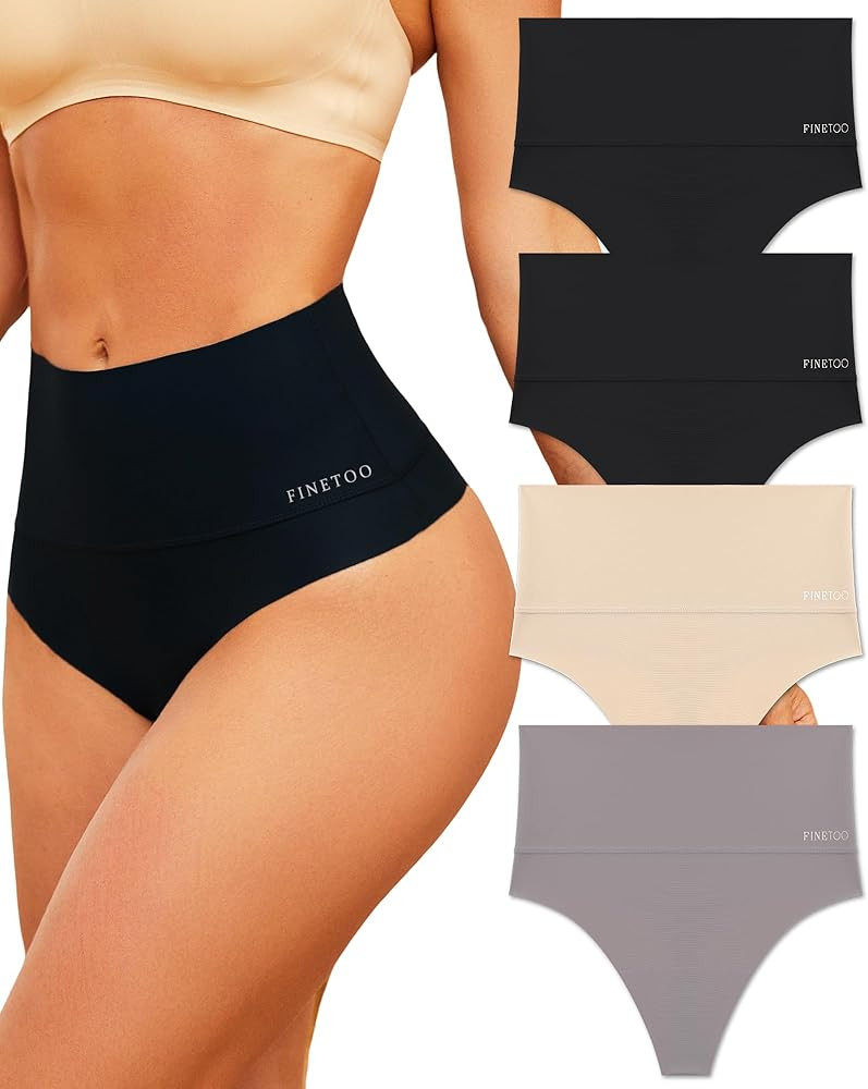 FINETOO Women Underwear High Waisted Thongs Tummy Control Seamless Thongs Shapewear No Show Panti... | Amazon (US)