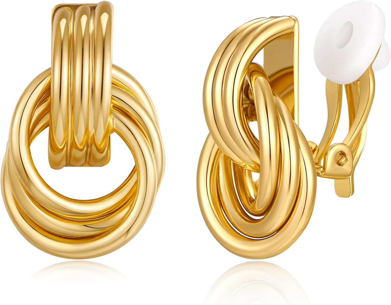 YUJIE Gold Clip On Earrings for Women Gold Plated Geometric Knot Ear Clip Chunky Door Knocker Stu... | Amazon (CA)