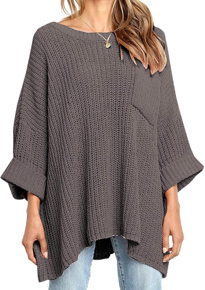 KIRUNDO Women’s Winter Long Knitted Sweater Dress Off Shoulder 3/4 Sleeves Oversized Loose Soli... | Amazon (US)