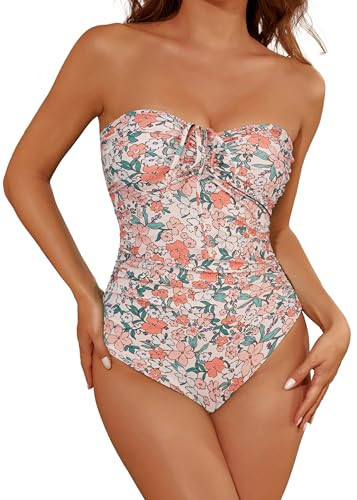 Women's One Piece Swimsuit Strapless Bandeau or Halter Bathing Suits Sexy Flattering Swimwear | Amazon (US)