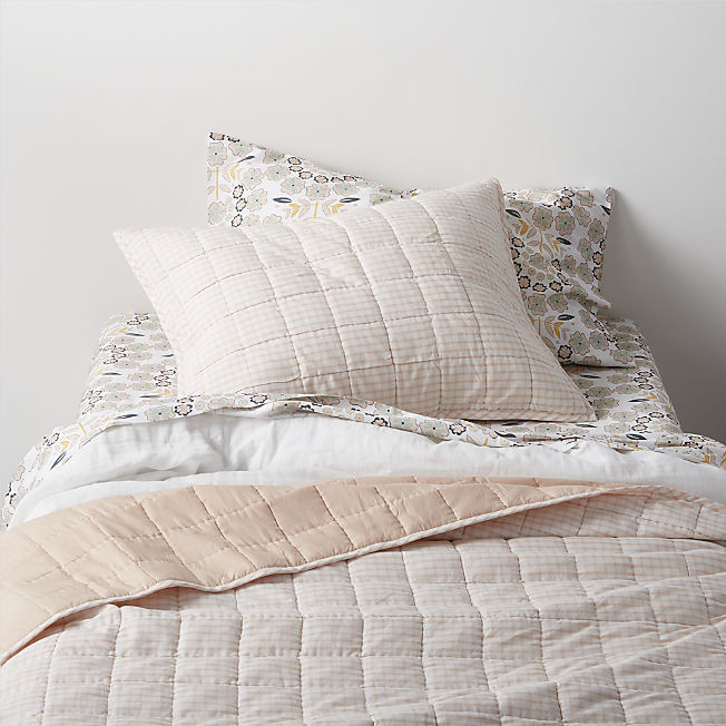 Kids Pink Windowpane Plaid Cotton Twin Quilt + Reviews | Crate & Kids | Crate & Barrel