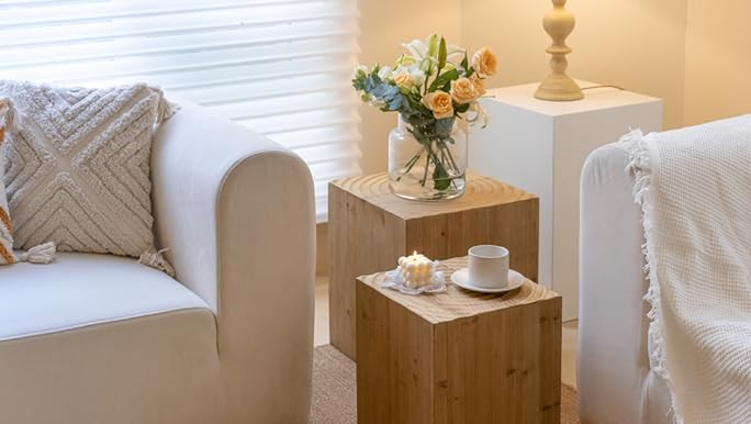 COZAYH Tree Stump End Table Set of 2, Multiple Styling Layout with Wood Tree Ring Pattern, Natura... | Amazon (US)