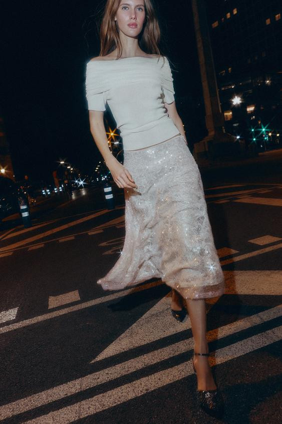 SEQUINED KNIT MIDI SKIRT | Zara US