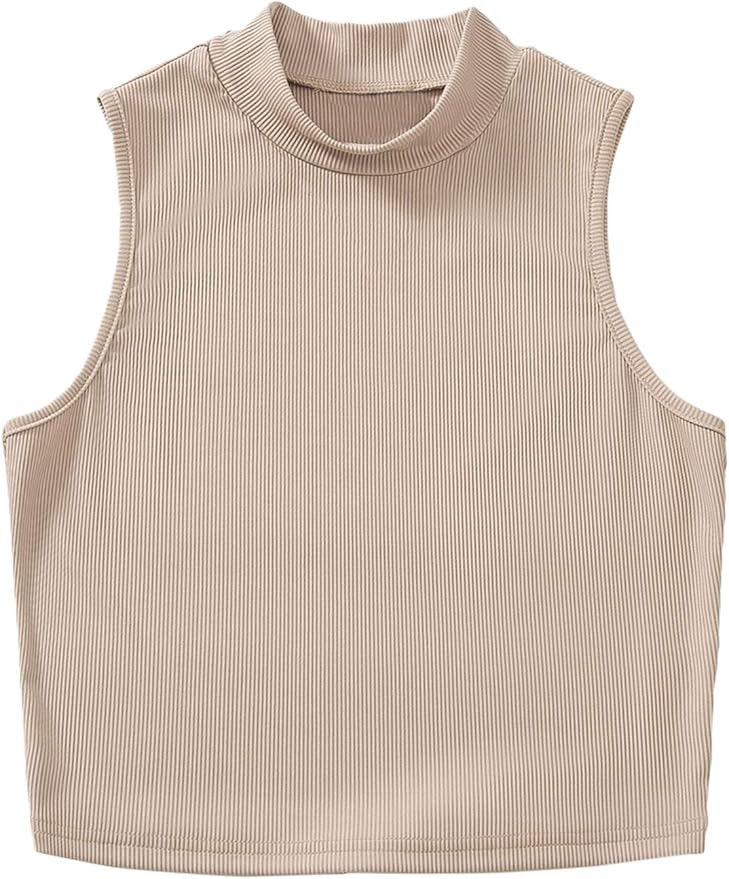 Verdusa Women's Basic Sleeveless Mock Neck Rib Knit Tank Crop Top | Amazon (US)