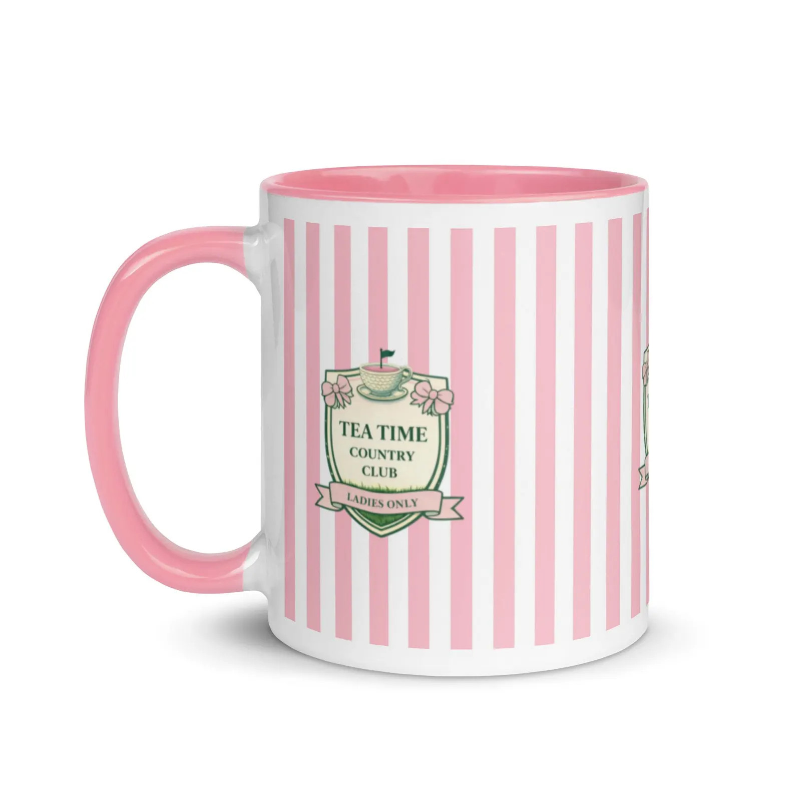 Tea Time Pink and White Striped Golf Girl Mug with Color Inside | Etsy (US)