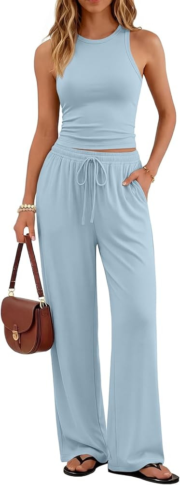 Trendy Queen Women's Summer 2 Piece Lounge Set Tank Top Wide Leg Pants Pockets 2026 | Amazon (US)